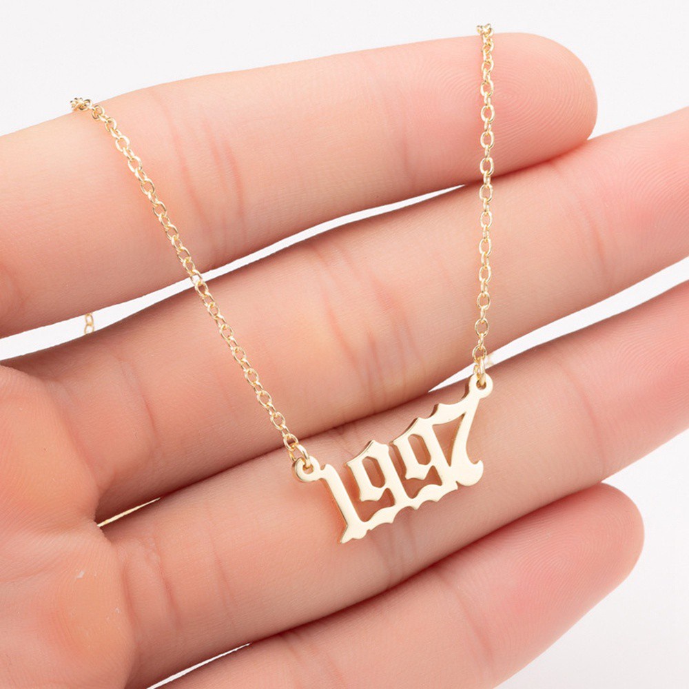 Kalung Liontin Angka Tanggal Tahun 1980-2019 Warna-Warni Gaya Punk Untuk Wanita