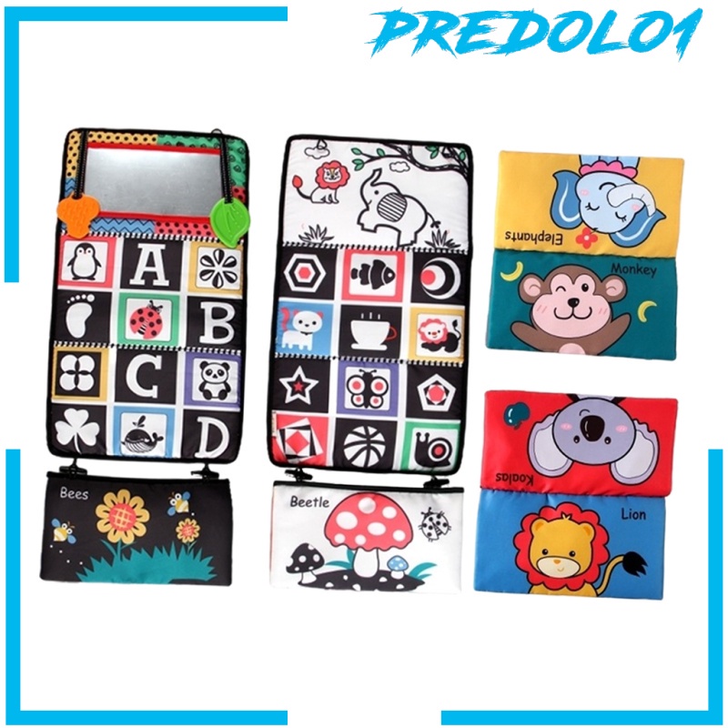 [PREDOLO1] Tummy Time Floor Mirror Cloth Book Activity Black and White Baby Toy