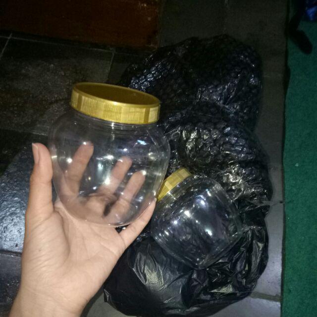 Wadah Toples Jar Botol Plastik Kue Kering Lebaran Bulat Apel 300ml