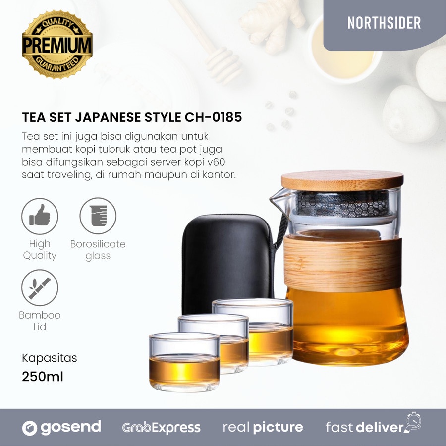 TEA SET JAPANESE STYLE | TEKO TEH 250ML 3 GELAS KACA POUCH - CH-0185