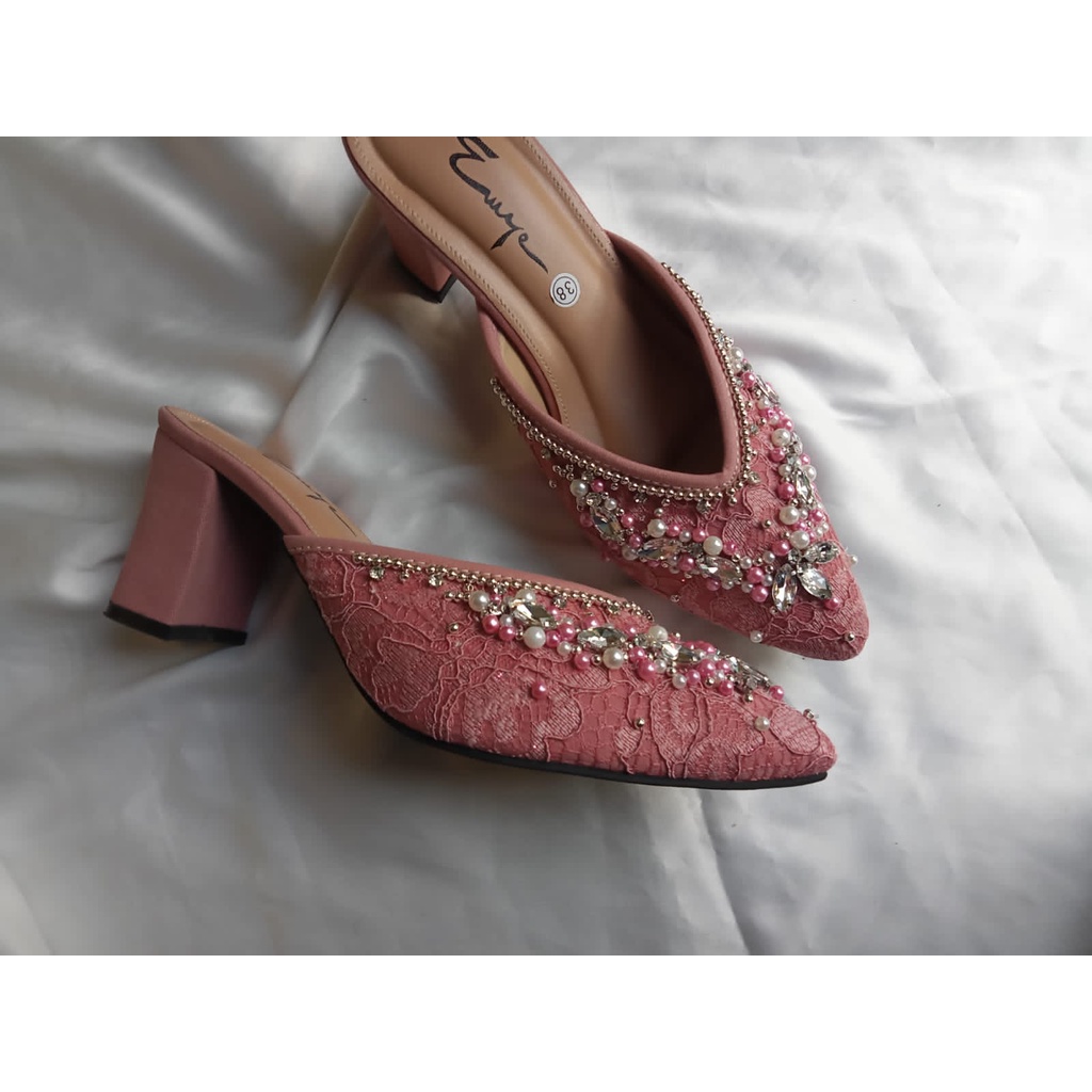 JI_SOO | Eksklusif sepatu wanita wedding lamaran kondangan shoes hak tahu  pengantin-pink salem