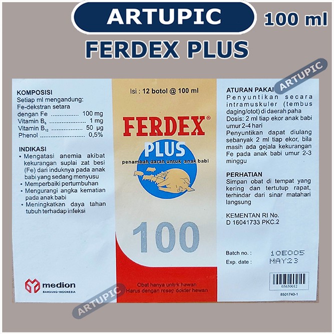 Ferdex Plus 100 ml Obat Anemia Penambah Darah Anak Babi Kurang Darah Hewan Ternak Babi Medion