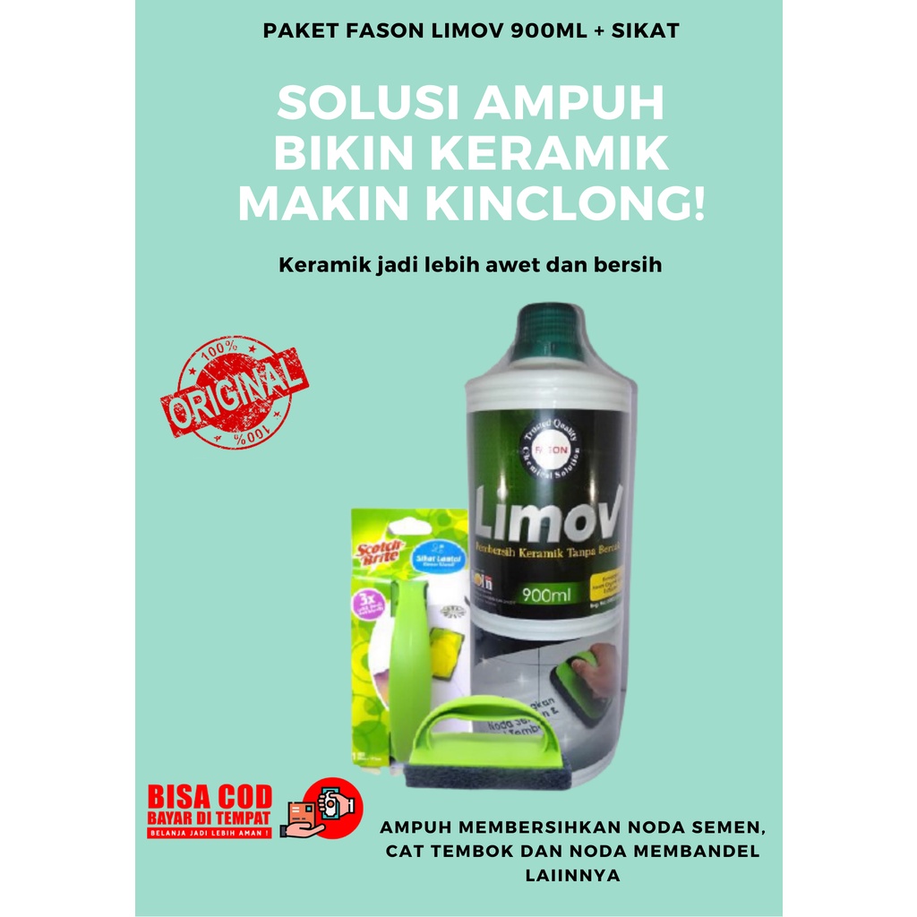 Fason Limov Pembersih Keramik Glossy Doff / Pembersih Lantai Fason Limov Paket 900 ML + SIKAT