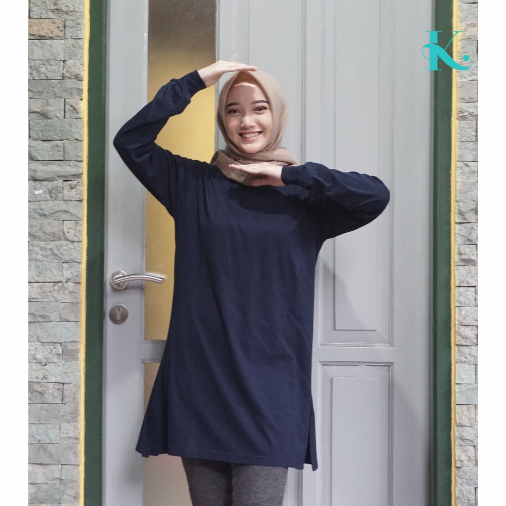 TUNIK PANJANG KATUN POLOS BIRU NAVY BY KADISA