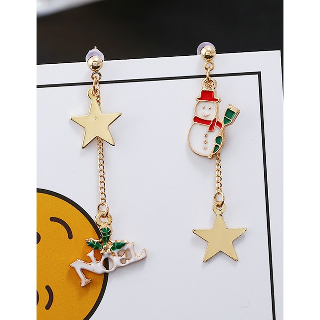 LRC Anting Tusuk Fashion Color Snowman Elk Earrings D22068