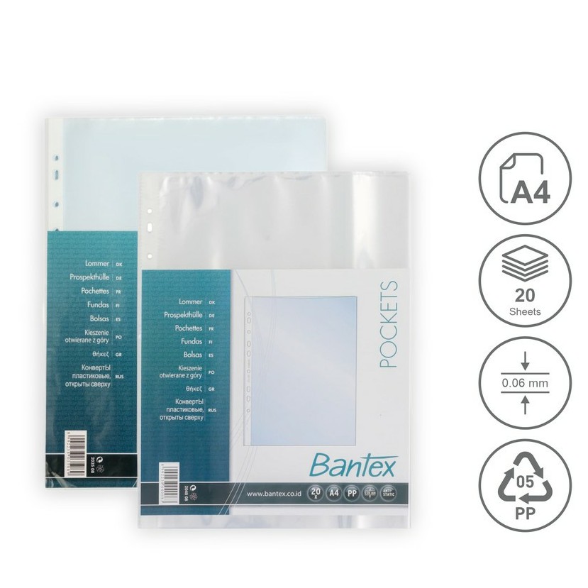 

Bantex PP Pocket File Sheet Protector A4 Isi 20 Lembar