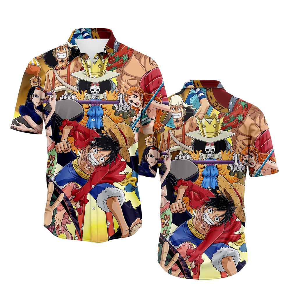 KEMEJA ANIME EDITION ONE PIECE LUFFY STRAWHAT CREW FULLPRINT LIMITED STOCK