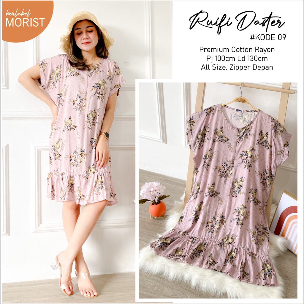 DASTER EXCLUSIVE ALL SIZE DENGAN ZIPPER DEPN BAHAN PREMIUM COTTON RAYON ~ RUIFI DASTER BY MORIST 