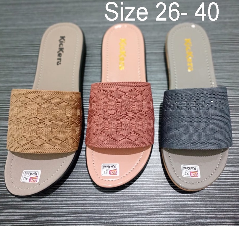 Sandal Teplek Wanita Distro Selop Rajut elastis Flat/sandal slop karet rajut cewek Murah