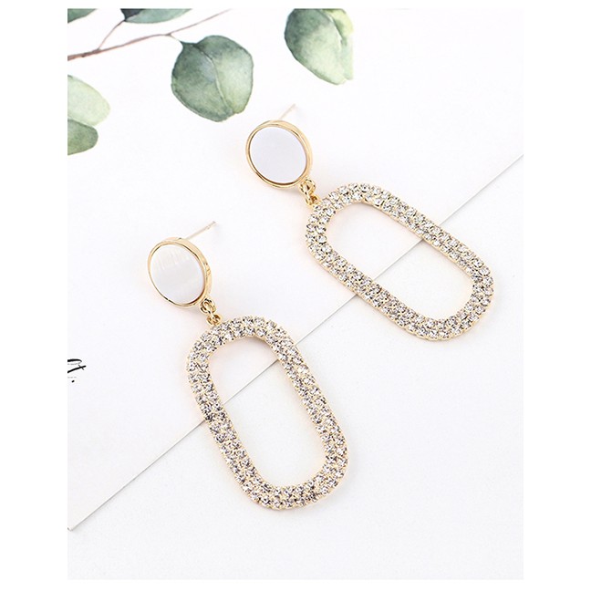LRC Anting Tusuk Fashion Golden Resin Cutout Geometric Earrings With Diamonds Y63212