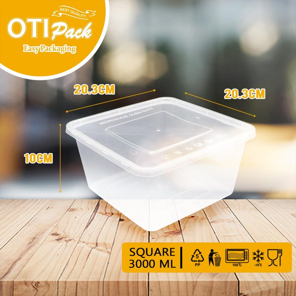 Thinwall Otipack/ Kotak Makan  Plastik Bening 3000ml/ Thinwall Kotak