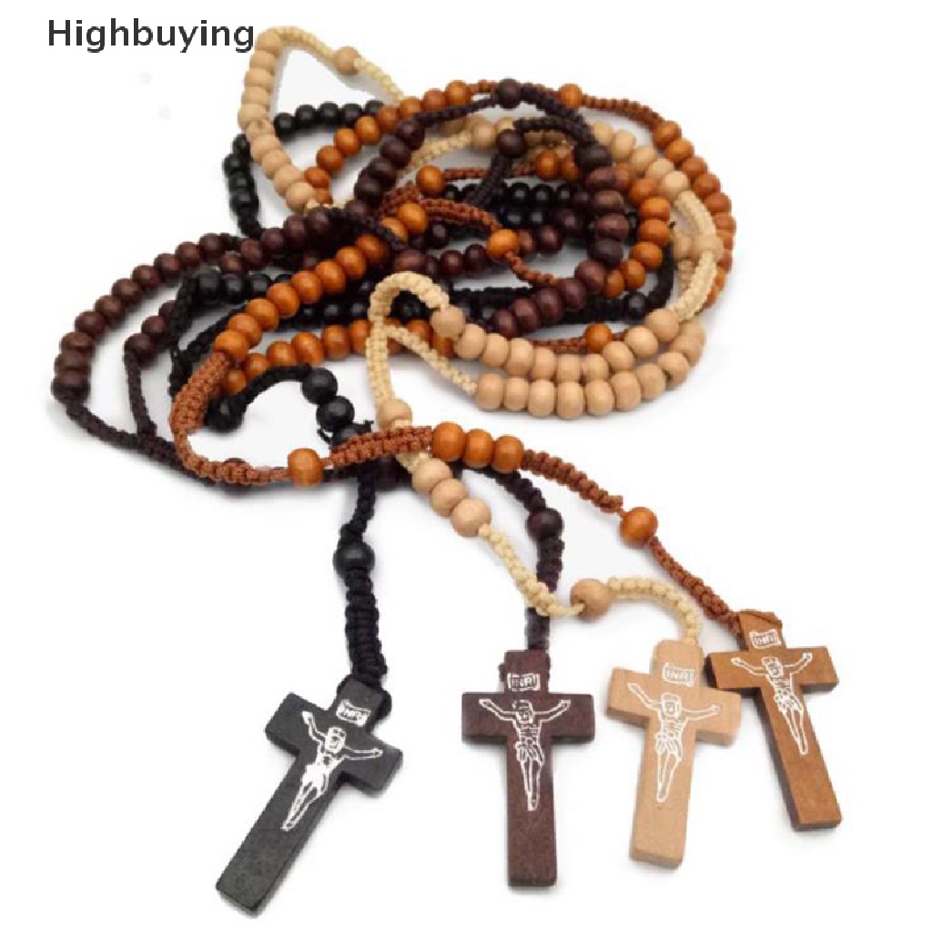 Hbid 1Pc Kalung Rosario Desain Manikmanik Kayusalib Yesus Gaya Katolik Untuk Priawanita Glory