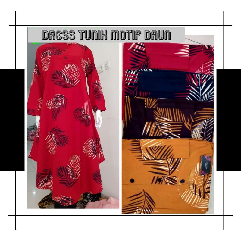 Long Dress Tunik / Tunik Panjang Motif Daun