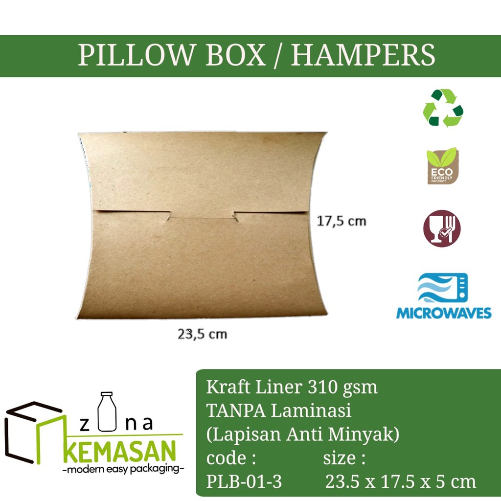 

PILLOW BOX PAPER DUS SOUVENIR SNACK HAMPERS GIFT HIJAB 23,5x17,5x5 cm KRAFT 310 gsm