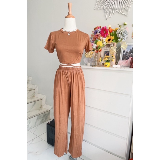 stelan croptop+long pants polos wanita,set rayon polos kyota,one set kyota rayon polos murah