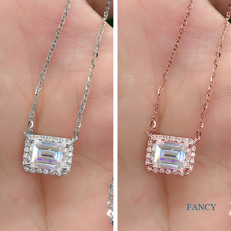 Kalung Liontin Bentuk Persegi Geometris Bahan Cubic Zirconia Untuk Wanita