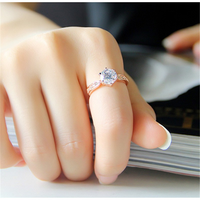 Cincin Kristal Zircon Austria Warna Emas Gaya Korea Untuk Wanita