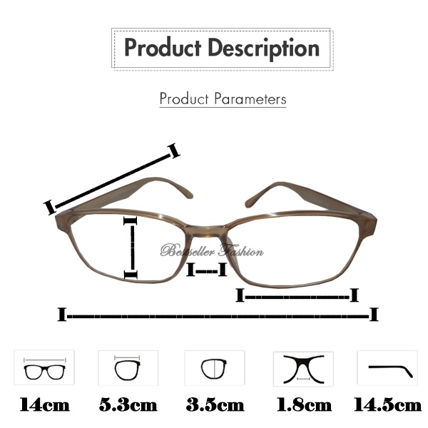 Kacamata Minus Uk. -0.50 s/d -4.00 Kotak Warna Coklat Muda Rabun Jauh Pria dan Wanita NOCASE