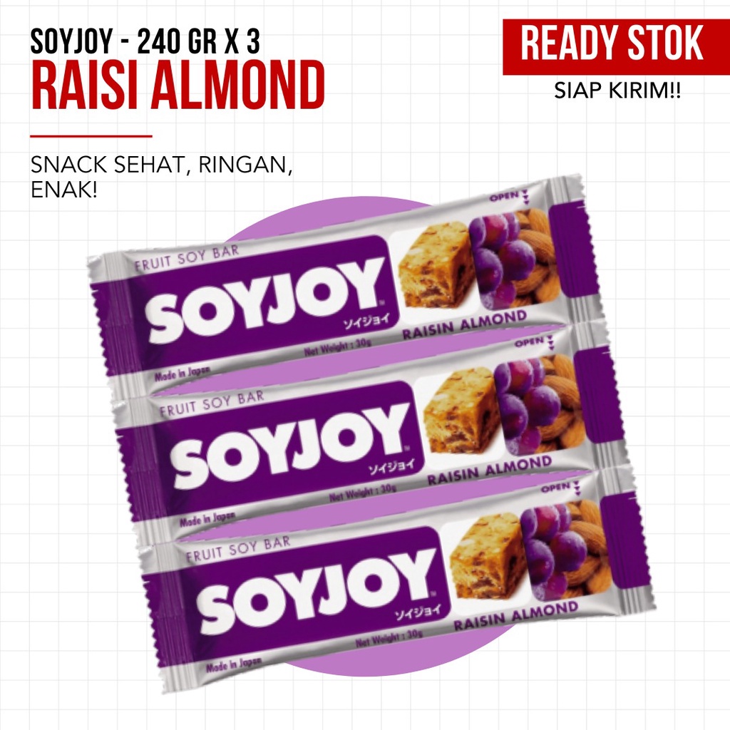 (TERMURAH) Soyjoy - Raisi Almond Snack Sehat dan Ringan - 3 pcs