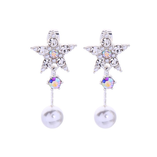 LRC Anting Tusuk Fashion Crystal Silver Diamond Star S925 Sterling Silver Stud Earrings F95514