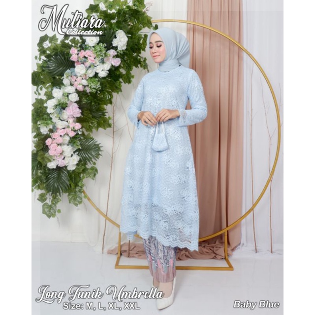 Zaja - Set Kebaya Long Tunik Umbrella Mewah &amp; Anggun One Set Long Tunik Rok Batik Sutra Baju Setelan Kebaya Modern Long Tunik Rok Sutra Setcel Kebaya Rok Batik Cantik