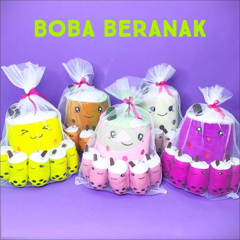 Boneka Boba Milk Tea Beranak LED Boneka Boba Beranak Lucu Mewah Anak 3 Induk 1 Bahan yelvo