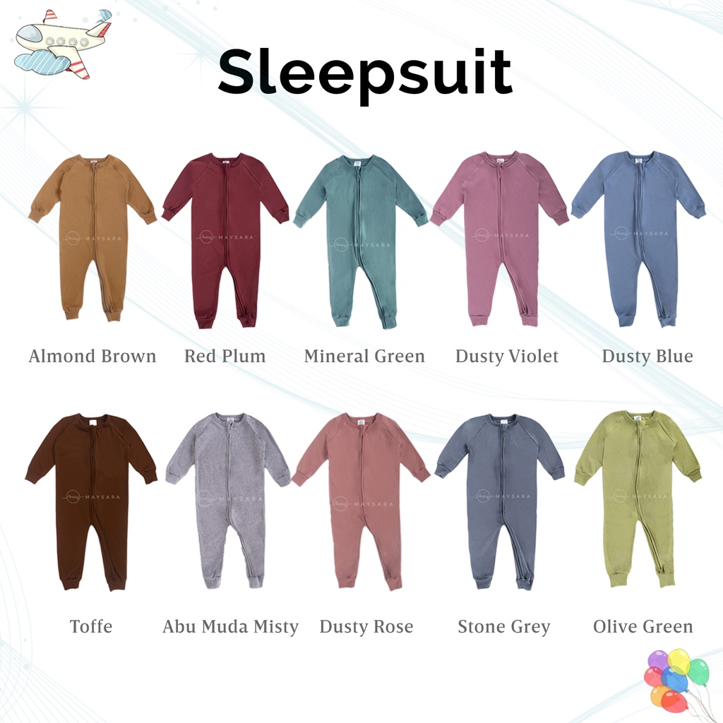 Sleepsuit Double Zipper Lengan Panjang Tidur Bayi Laki-laki dan Perempuan