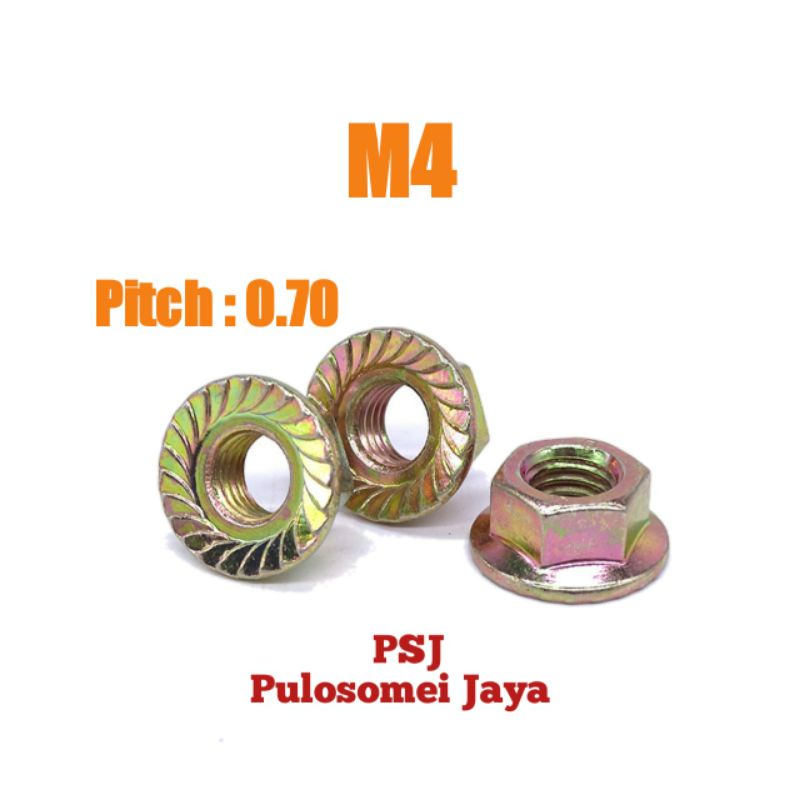 Mur Topi Kuning M4 / Hex Flange Nut M4 Pitch 0.70 Kunci 6