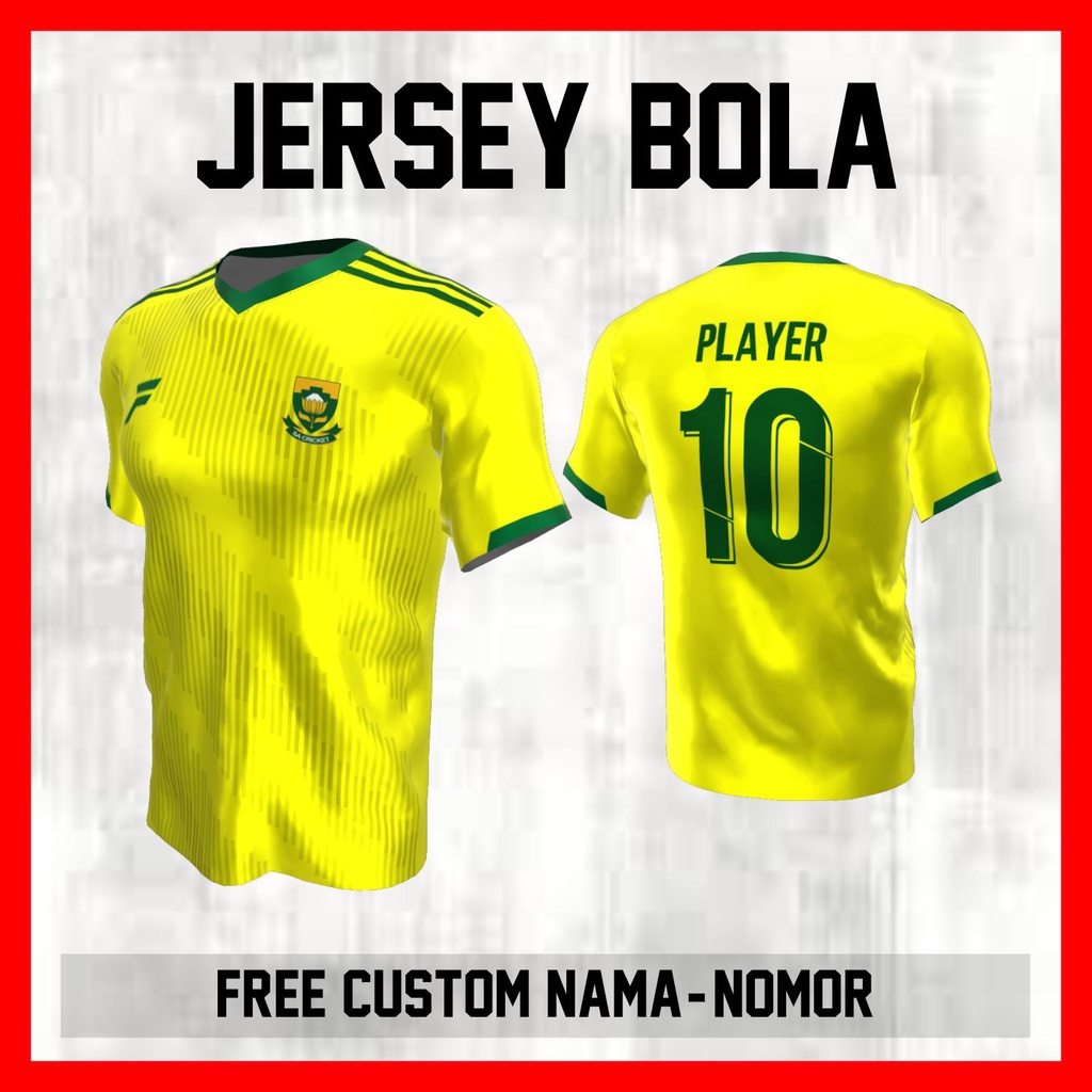 Kaos Bola Jersey Afrika Selatan Timnas Negara Garis Bahu Baju Custom Nama dan Nomor Punggung - 199