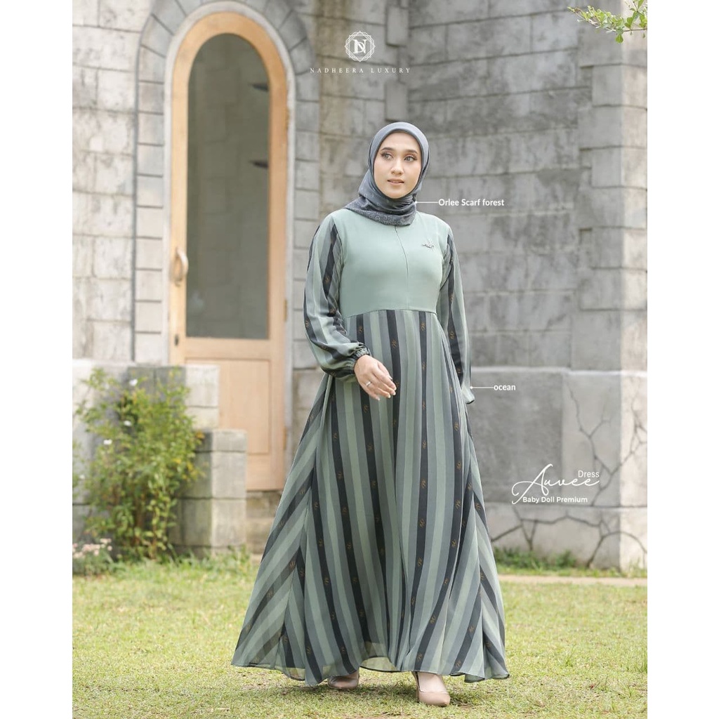 New Collection  Auvee Dress by Nadheera Luxury/Raya Signature Dress/Dress Mewah Bahan Baby Doll Prem