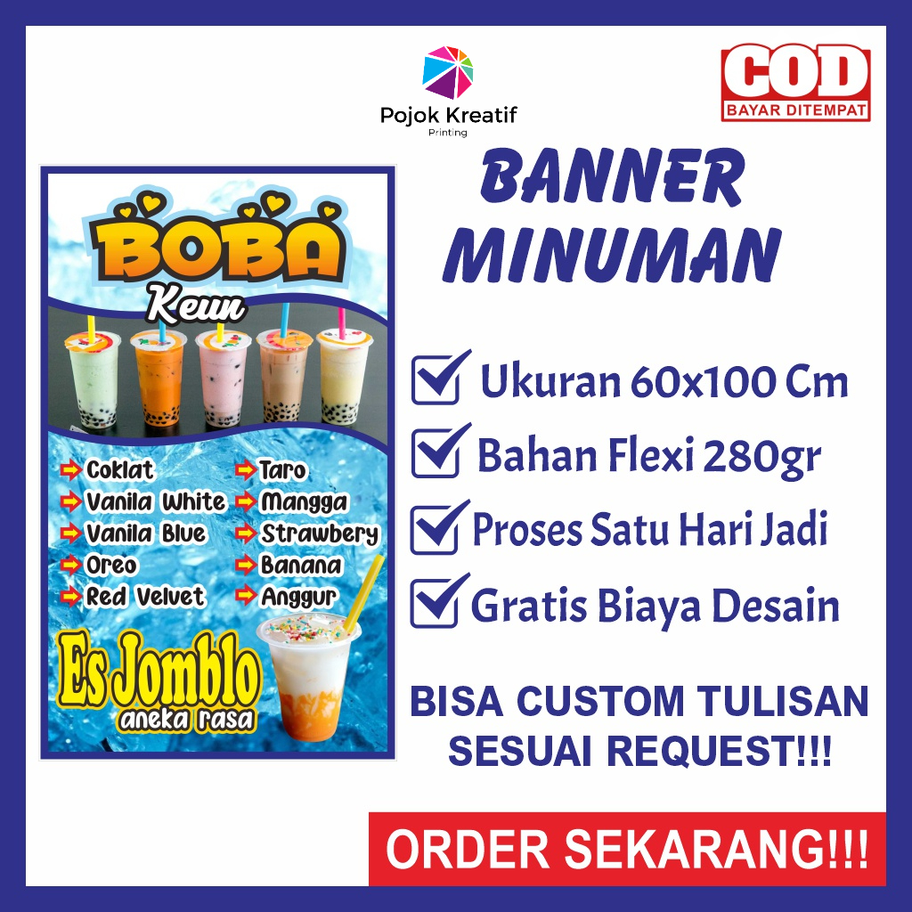 Banner Bener Baner Spanduk Sepanduk Backdrop Plang Usaha Jual Jualan Minum Minuman Aneka Varian Rasa