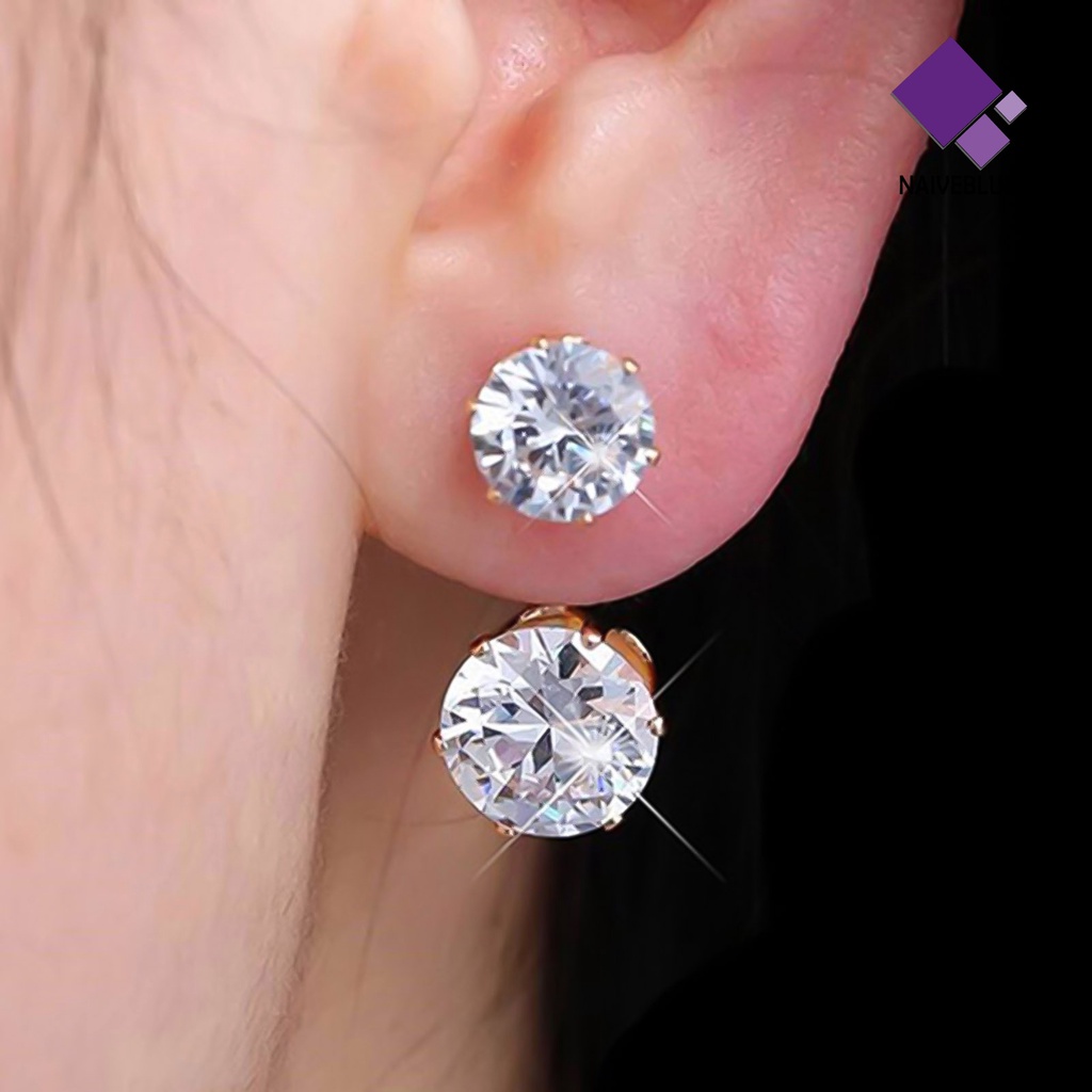 Anting Stud Berlian Imitasi Ganda Bahan Alloy Untuk Wanita