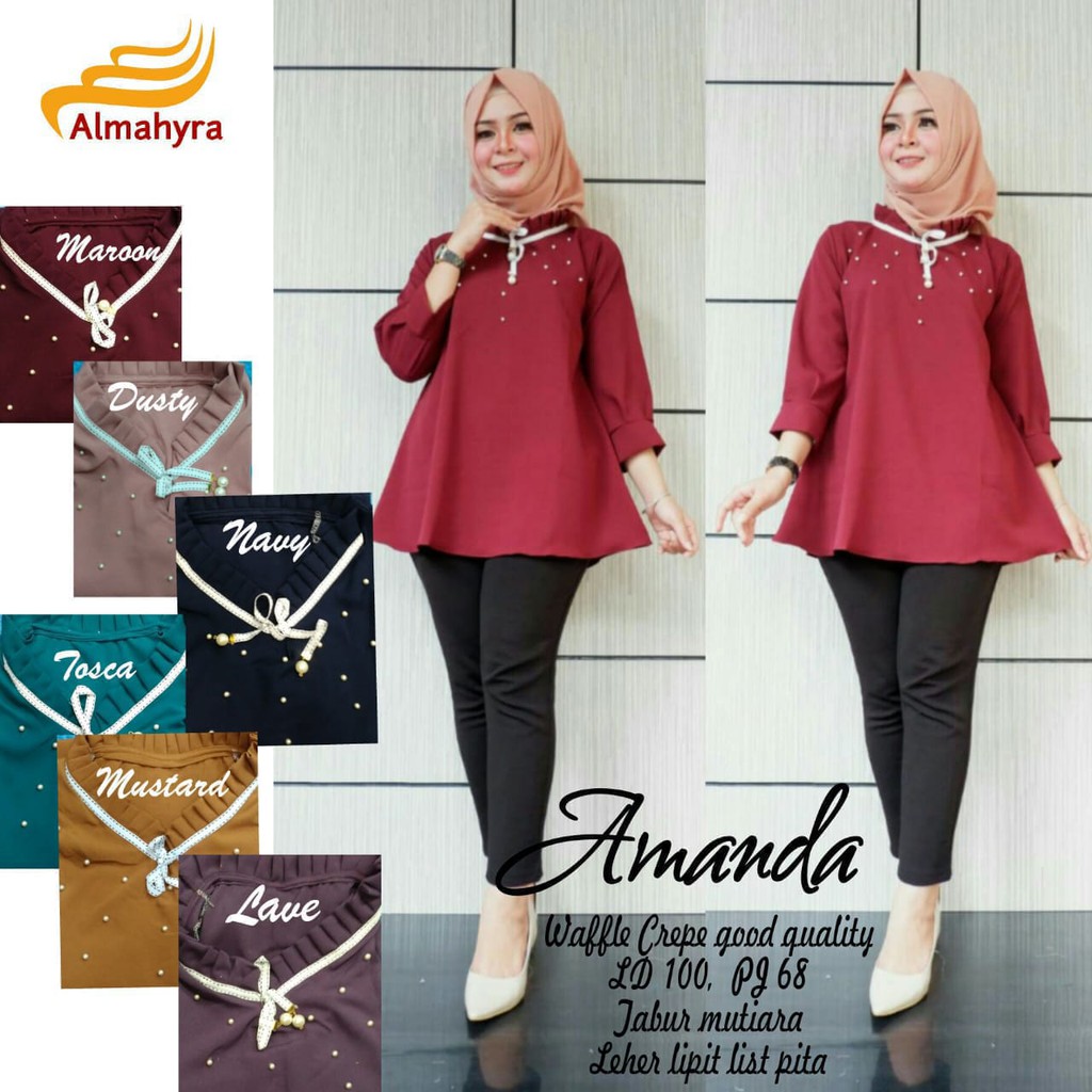 Amanda Tunik matt wafle crepe,tabur mutiara, ld 100 pj 68,leher lipit