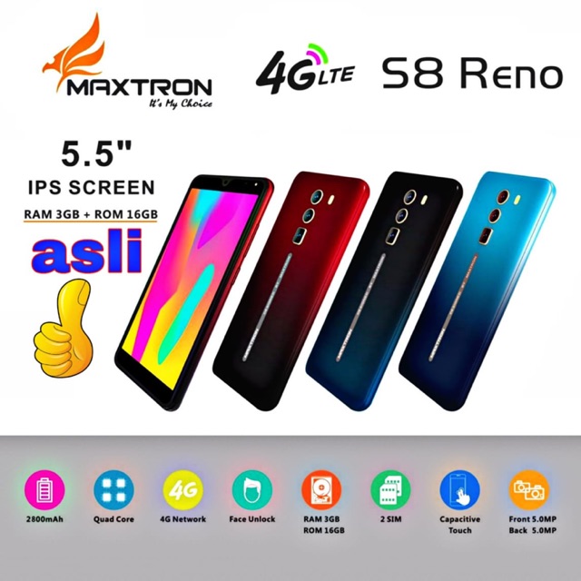 MAXtRON S8 RENO 4G LTE RAM 3/16 LAYAR 5,5