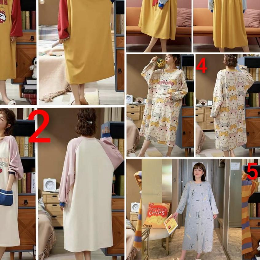 ™ Baju tidur daster lengan panjang bahan kaos import DSTPJ ♕