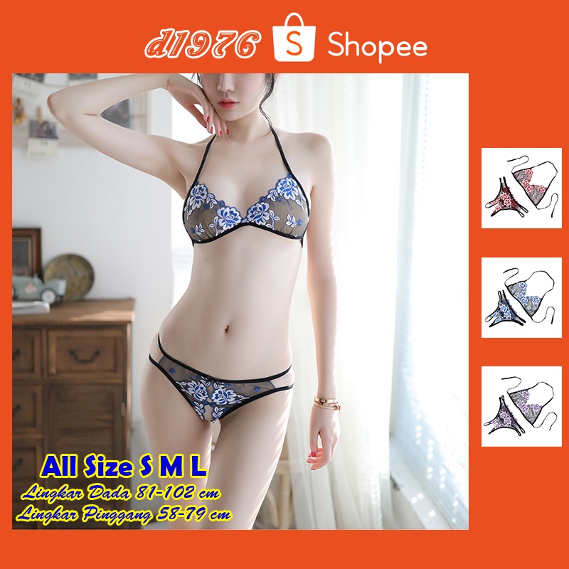 d1976 BH Bra Set G String Wanita Sexy Model Bikini All Size S M L Bahan Renda OFB-G056