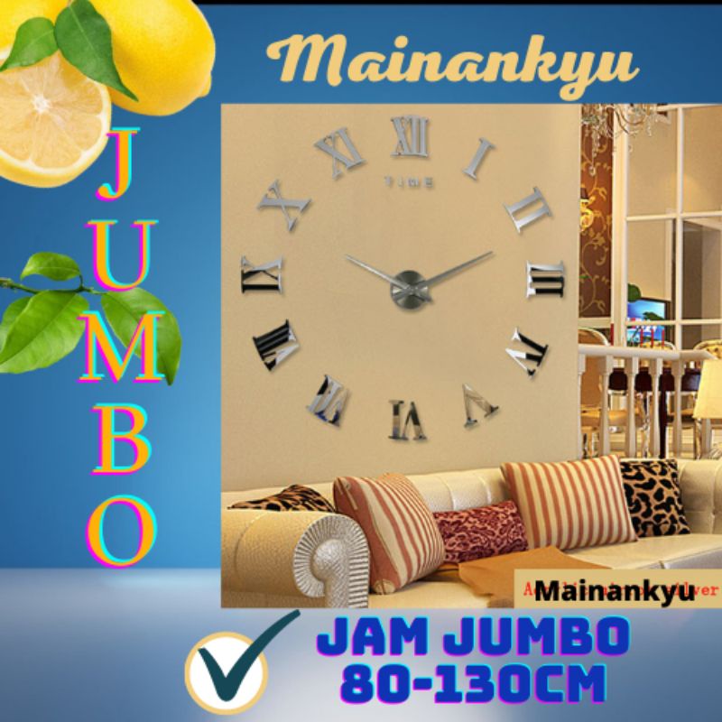 (MAINANKYU) Jam Dinding Besar DIY Giant Wall Clock Quartz Creative Design 80-130cm - DIY-106- SILVER