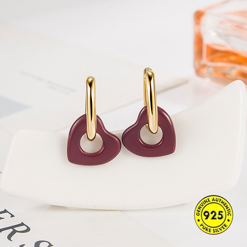 Anting Bentuk Hati Warna Merah Gaya Retro Untuk Wanita U1044