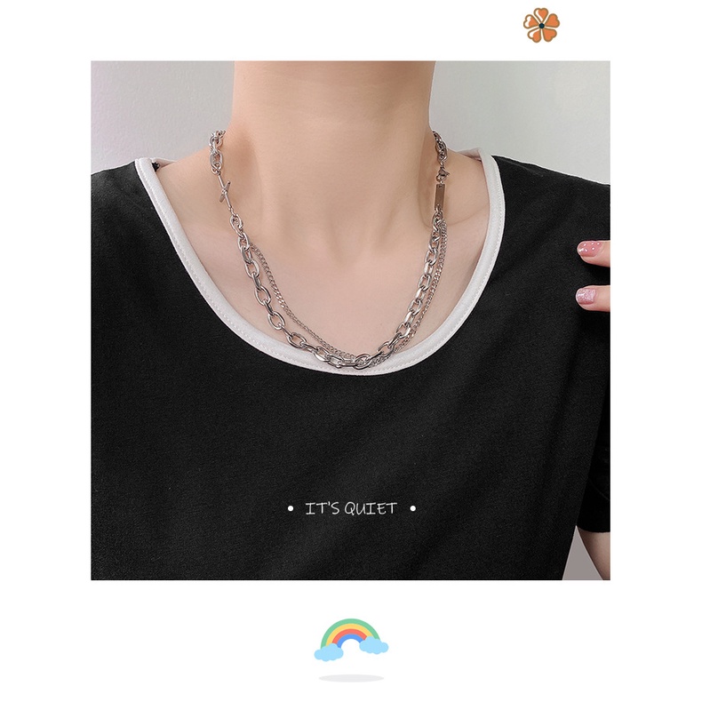 Titanium baja double-layer kalung untuk pria dan wanita in hip hop fashion keren serbaguna kepribadi