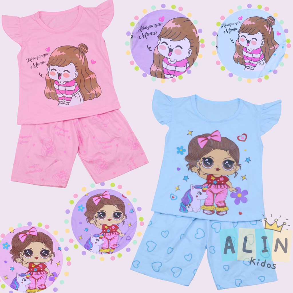 RUFFLE TEE Set Poo uk 0-7 Tahun / Setelan Bayi Anak Perempuan Karakter Import Baju Tidur Balita Baby babycinnamon