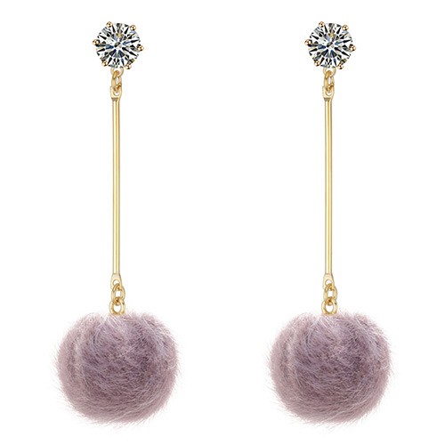 LRC Anting tusuk Fashion Olive Fuzzy Ball Decorated Long Pom Earrings