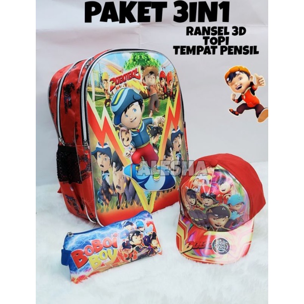 Tas 3D Anak SD Berbonus - Ransel  3D Anak SD Boboiboy - Tas Sekolah Anak SD Karakter Boboi - Tas Anak Laki-Laki SD - Tas Sekolah Anak Karakter Lucu