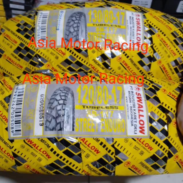 ban luar swallow 1 set depan belakang ukuran 120-80 /130-80 ring 17 sb117 street enduro