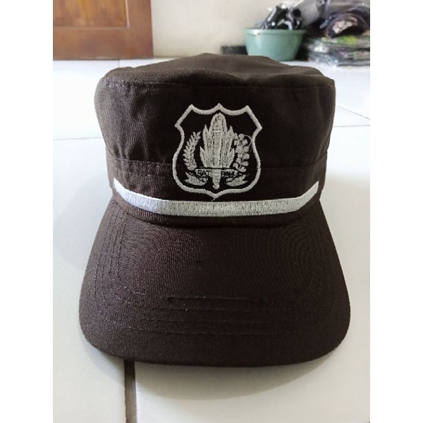 terlaris TOPI SATPAM/SECURITY coklat.MODEL TOPI PET KOMANDO.