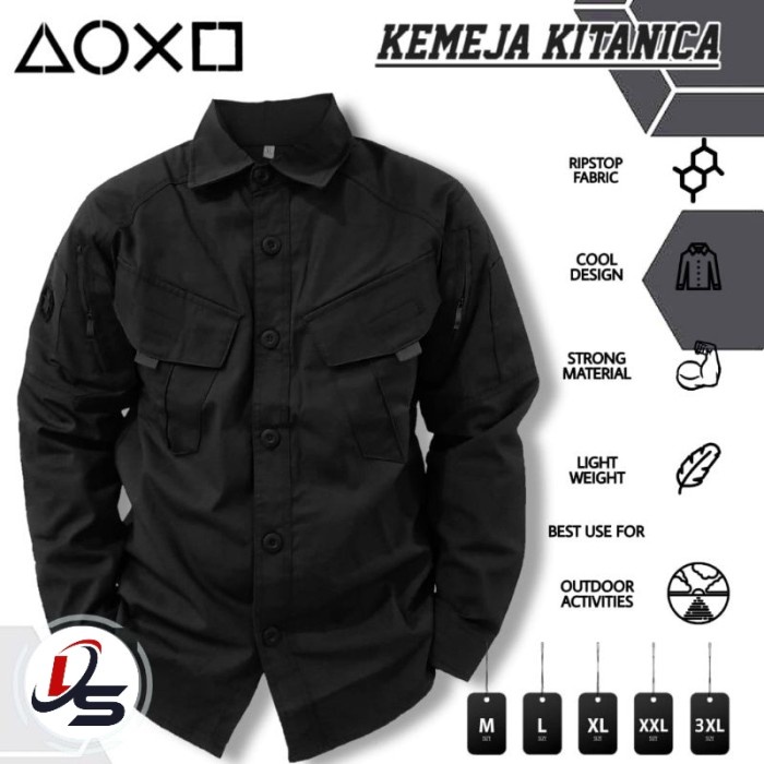 TERMURAH- Kemeja Tactikal PDL Lapangan Outdoor Baju Taktikal Komunitas Kerja - Hitam, L