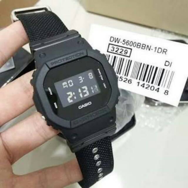 Casio G-SHOCK Type DW-5600BBN-1DR Original / Gshock DW 5600BBN 1 Strap Kanvas / Garansi Resmi 2th