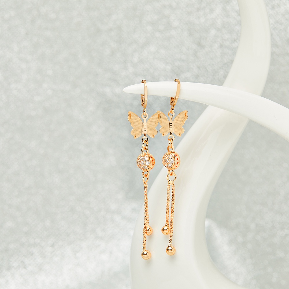 Y135 Anting Wanita Titanium Korea Dewasa Jepit Emas Berlian Anti Karat Anti Luntur-H