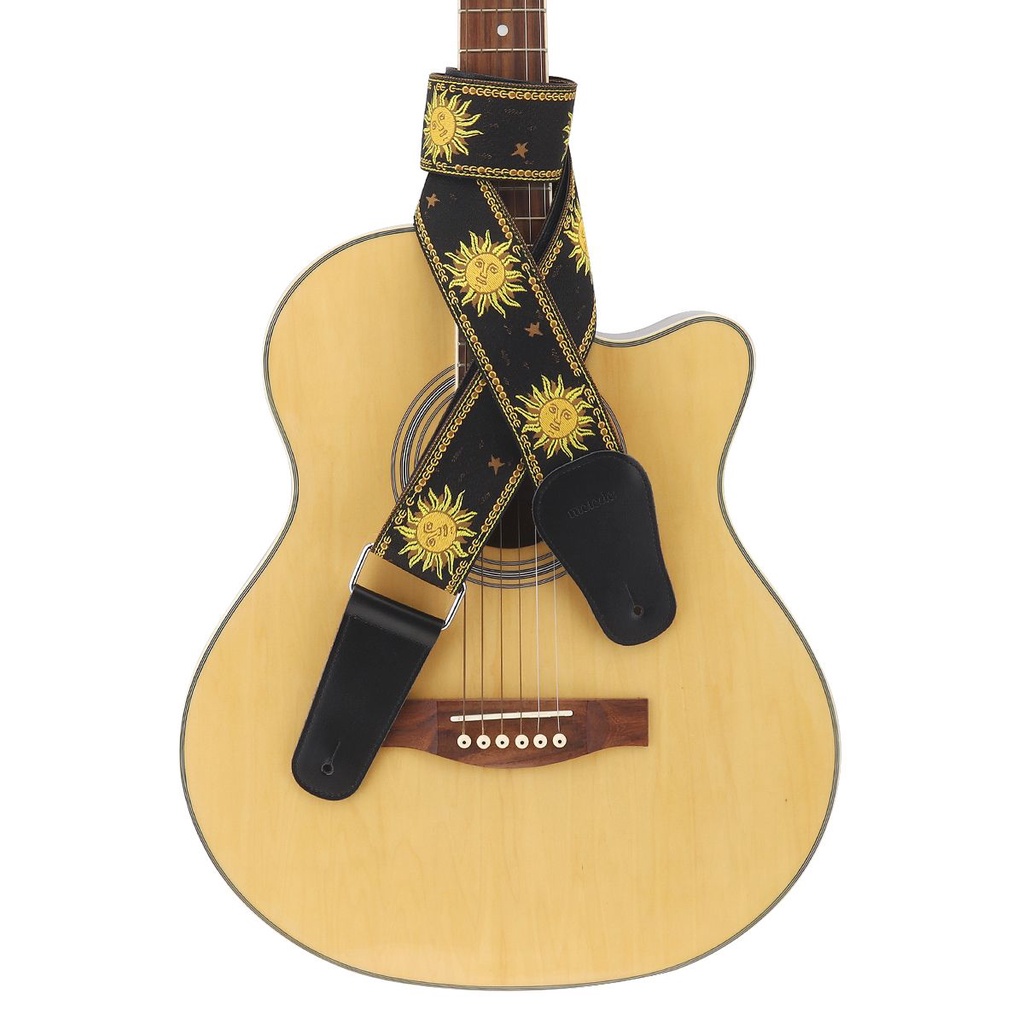 Strap Gitar Akustik / Elektrik / Bass Motif Bunga Matahari Bahan Kulit Asli Ukuran 168CM / 66.14 &quot;Sun Flower