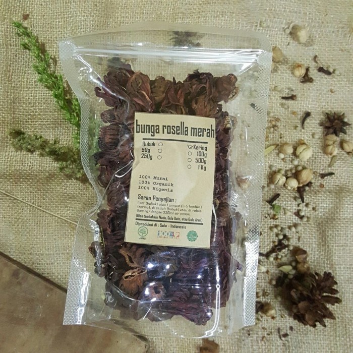 

BUNGA ROSELLA MERAH KERING 250gr- Hibiscus Sabdariffah - MURNI -