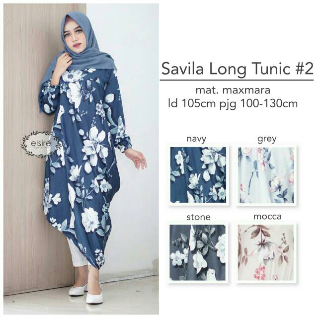 SAVILA LONG TUNIC TUNIK Maxmara Maksmara Motif Bunga ori Elsire